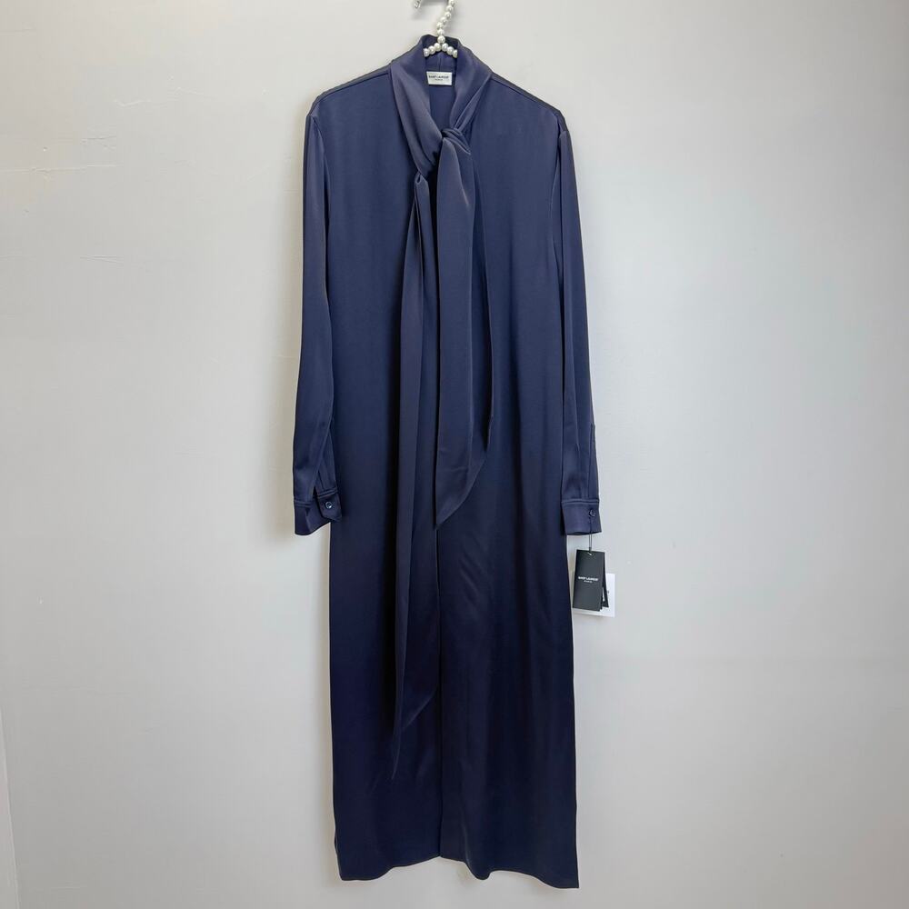 Saint Laurent Shirt Envers Crêpe Marine Foncé Dress – New With Tags 🔅 - Picture 1 of 15